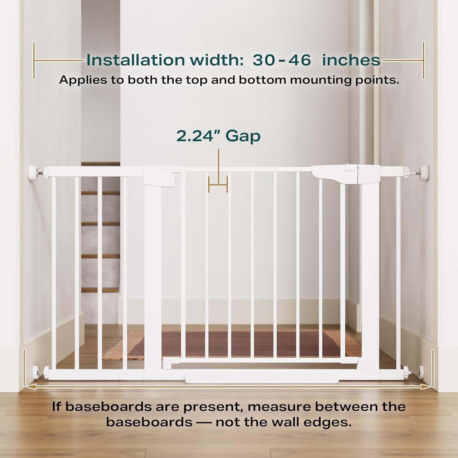 Cumbor 2 Pack 30-46' Baby Gate for Stairs, Mom's Choice Awards Winner-Auto Close Dog Gate for doorways, Easy Install Pressure Mounted Pet Gates Indoor, Easy Walk Thru Wide Safety Gate for Dog, White