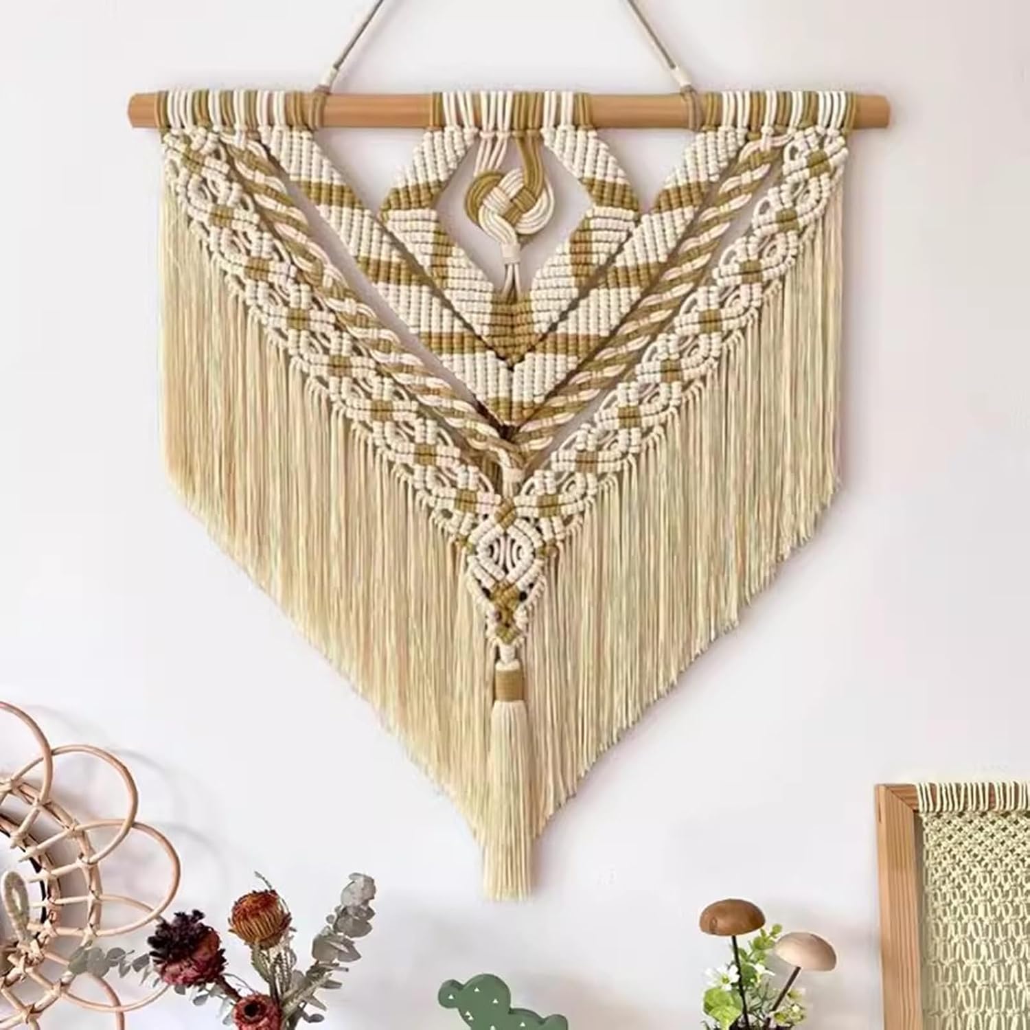Macrame Curtains Macrame Wall Hanging, Macrame Tapestry Wall Art, Boho Woven Tassel Yarn Tapestry, Above Bed Wall Decor for Bedroom(31.5x35.4in)