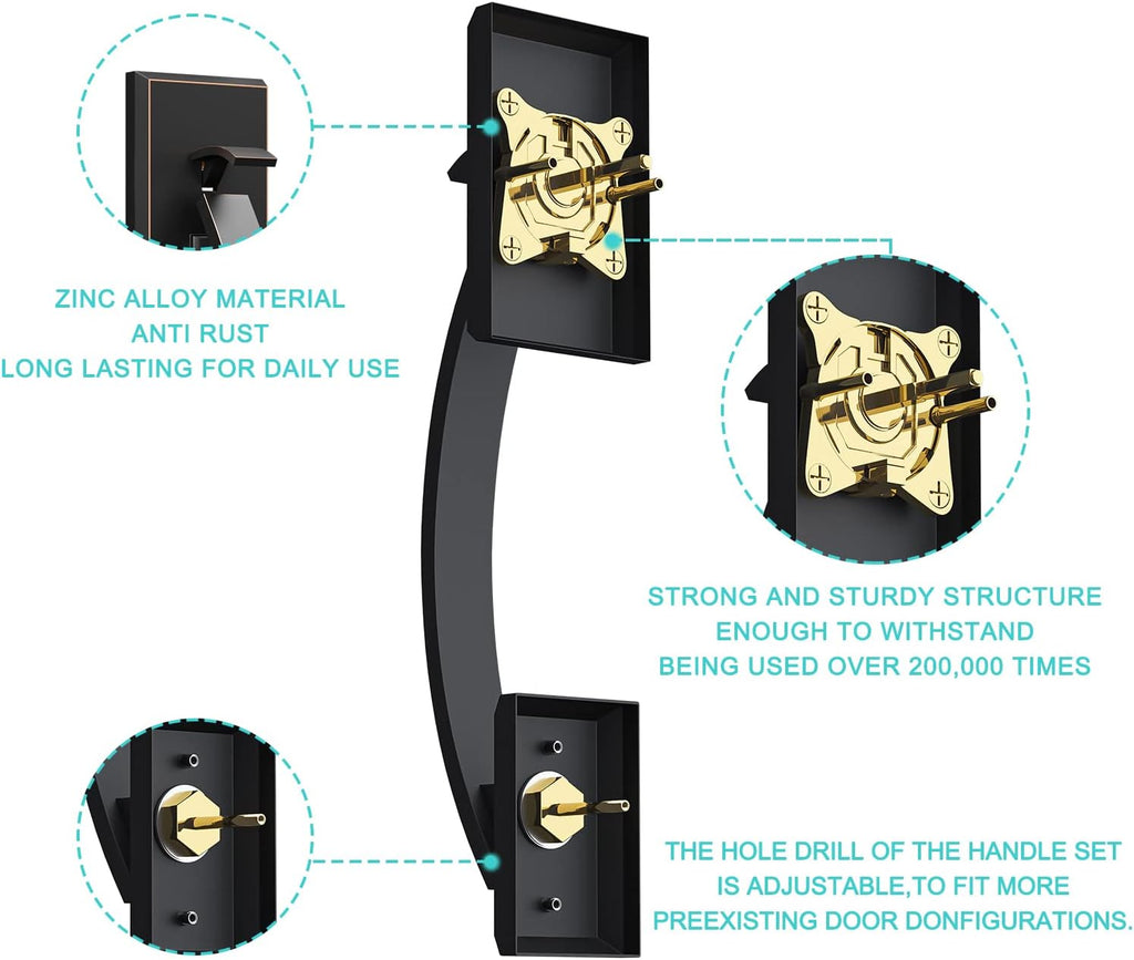 Door Handle Sets Double Front Door Handle Set with Handle Lever Oil-Rubbed Bronze Double Door Handleset with Dummy Front Door Lock Set Double Door Handles for Front Door or Office Door