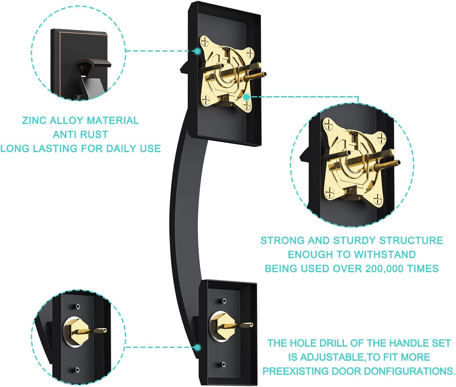 Door Handle Sets Double Front Door Handle Set with Handle Lever Oil-Rubbed Bronze Double Door Handleset with Dummy Front Door Lock Set Double Door Handles for Front Door or Office Door