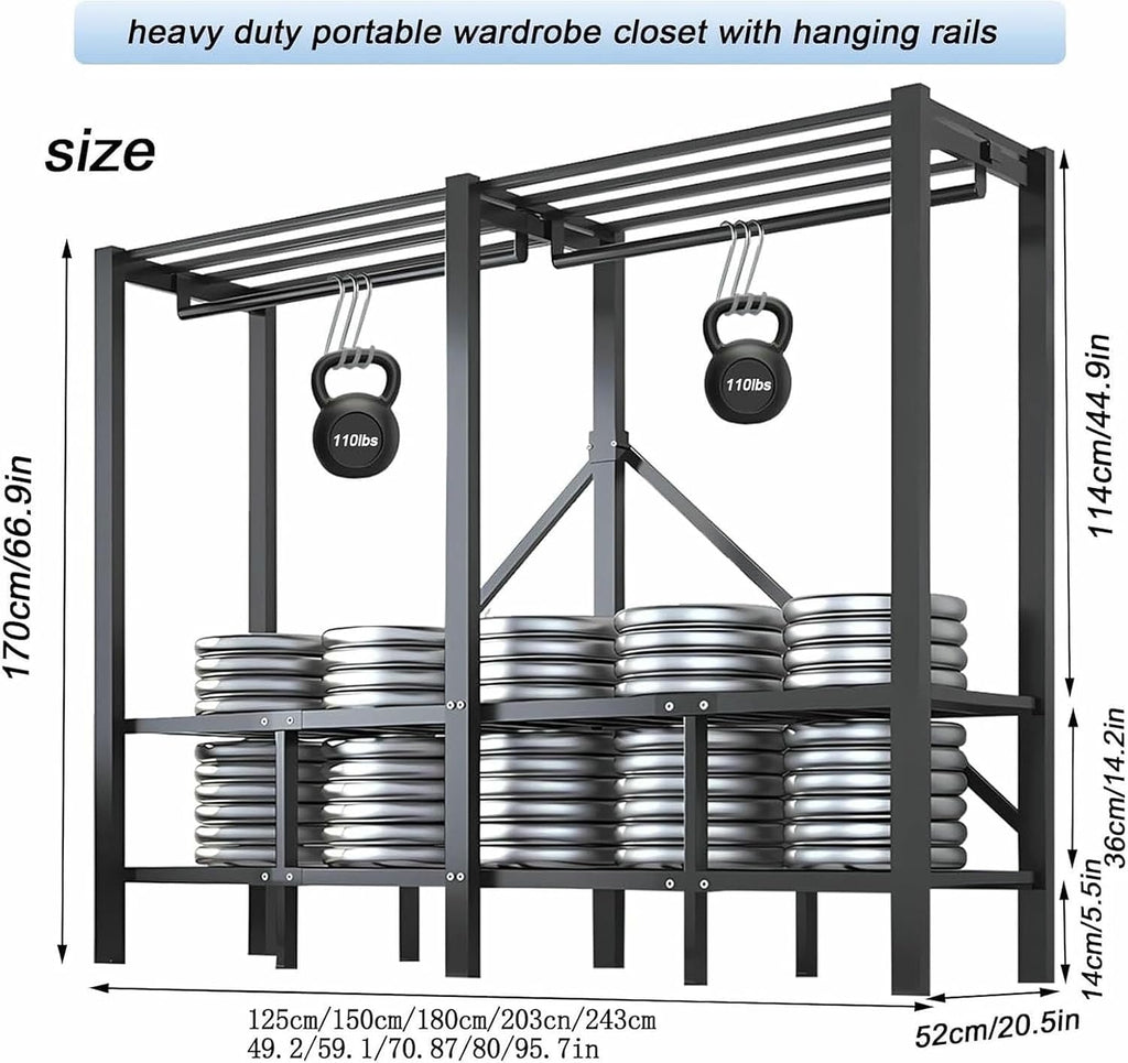 Heavy Duty Metal Clothing Rack with Cover Foldable Covered Clothes Rack with 2 Hanging Rods Garment Rack Wardrobe Clothes Organizer