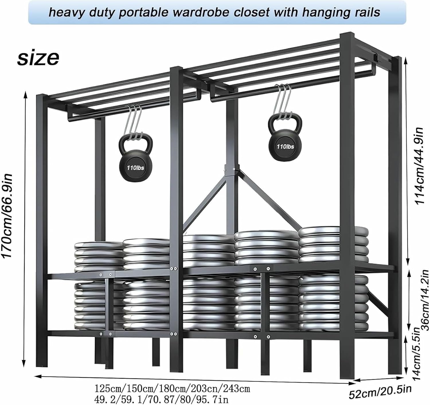 Heavy Duty Metal Clothing Rack with Cover Foldable Covered Clothes Rack with 2 Hanging Rods Garment Rack Wardrobe Clothes Organizer