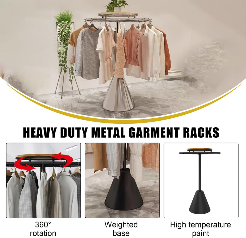 360° Rotatable Round Garment Rack, Heavy Duty Multi-Purpose Retail Round Clothes Rack for Coat, Home Floor-Standing Clothing Organizer, Display Clothes Rack for Boutiques,White,70x135cm