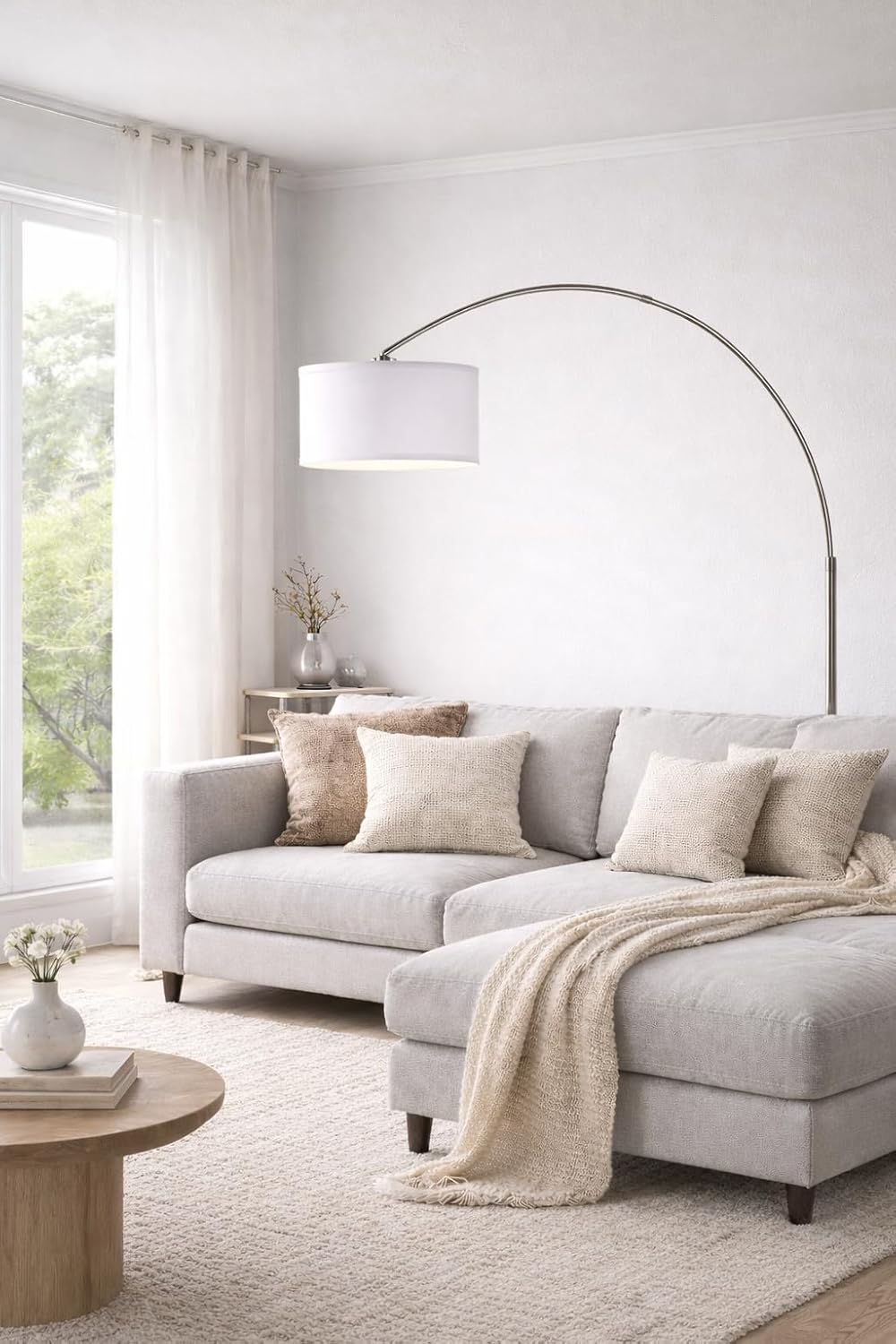 Major-Q Modern Arcing Floor Lamp - Tall Stand Up Arching Drum Shade - Large Contemporary Floor Lamp for Dining Rooms and Bedrooms - Corner Lamp for Office Lighting and Home Decor