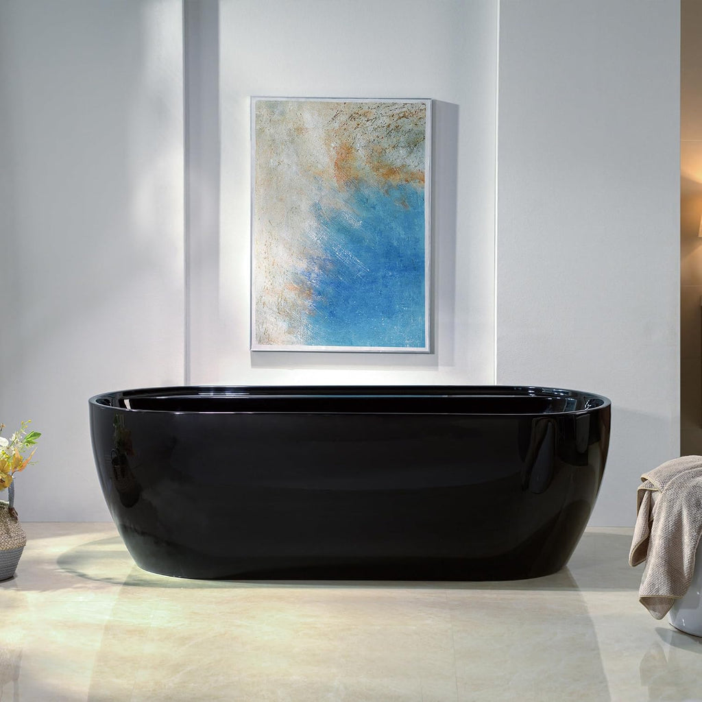 WOODBRIDGE 72' L x 35-3/8' W Freestanding Contemporary Acrylic Soaking Bathtub in Glossy Black Inside and Outside with Matte Black Drain & Overflow,B8859-MB