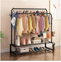 Doubl Rods Garment Rack Heavy Duty Clothes Rail Organizer with Wheels, 4 Hooks and 2 Bottom Shelf for Shoe and Clothes Storage