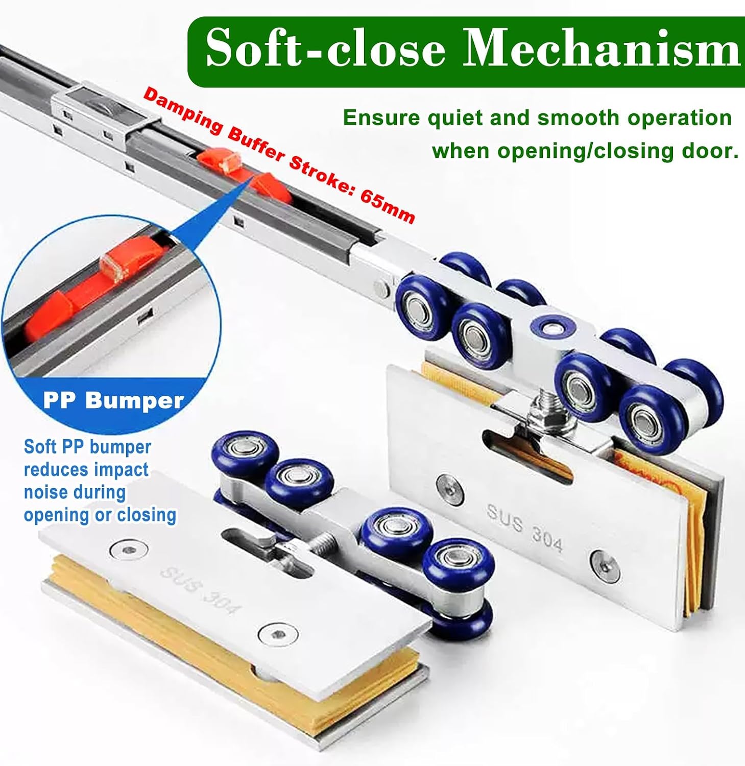 Frameless Sliding Glass Track Barn Shower Door Hardware Kit, Soft Close Sliding Glass Shower Door Top Track, Fit Glass Thickness 3/8' - 1/2'(Silver,206cm(81in))