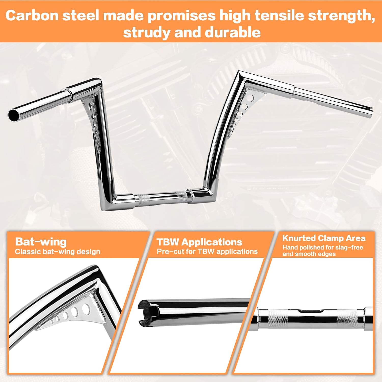 12' Rise Handlebar Ape Bar 1-1/4' Motorcycle Handle Bar Replacement for Harley Davidson Sportster 1984-2022 Road King 1994-2022 Road Glide 1998-2013 Softail 1984-2024 Dyna 1993-2017, Chrome