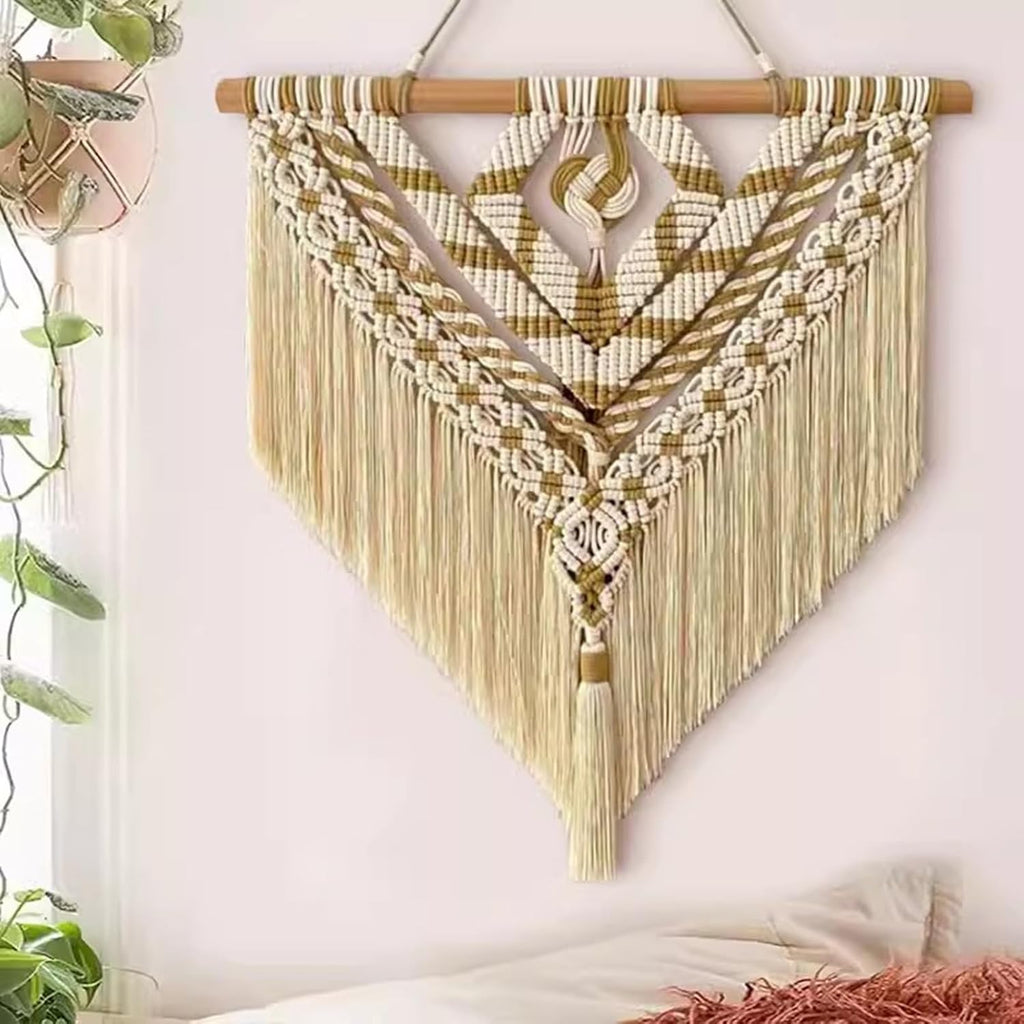 Macrame Curtains Macrame Wall Hanging, Macrame Tapestry Wall Art, Boho Woven Tassel Yarn Tapestry, Above Bed Wall Decor for Bedroom(31.5x35.4in)
