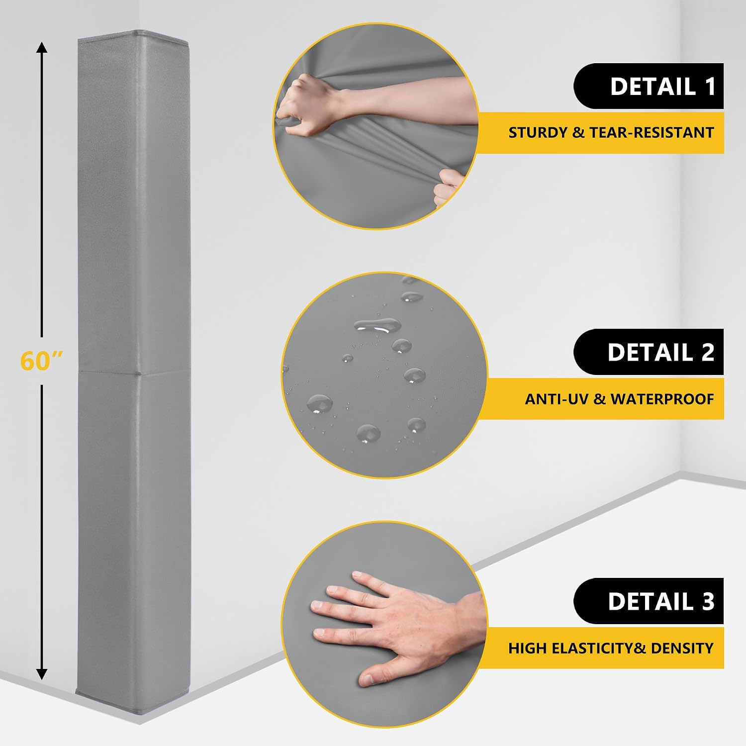 Wall Corner Guards & Edge Protector, Heavy Duty Wall Corner Protective Safety Padding, All-Weather 2 Sides Corner Pad for Gyms, Basketball Court, Playrooms, Garages,etc. (Gray, 5FT Tall 6in Sides)