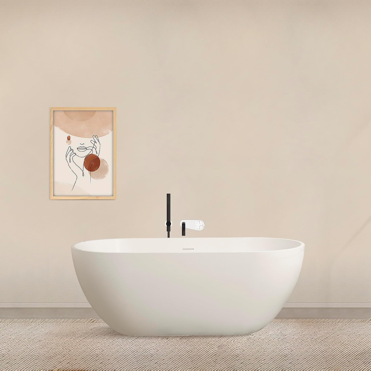 59 inch small size stone resin solid oval shape freestanding bathtub for the bathroom