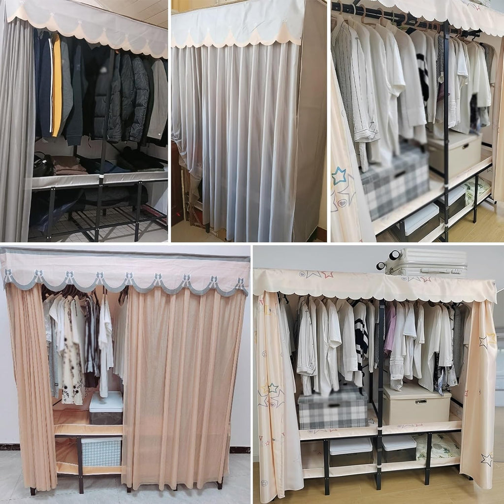 Clothing Storage Rack, Bedroom Wardrobe,Foldable Design Garment Rack,with Cotton Cover,Heavy-duty Portable Closet, Max Load 1100lbs,for Hanging Clothes (Color : Yellow, Size : 131cm)