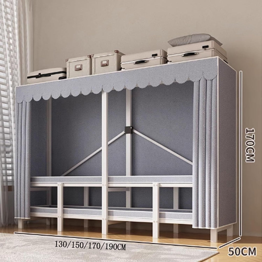 Portable Wardrobe Closet Rack with Cover, Heavy Duty Metal Folding Clothing Rack, Freestanding Canvas Wardrobe Organizing System for Bedroom, Corridor, Dormitory(A,150 * 50 * 170cm)