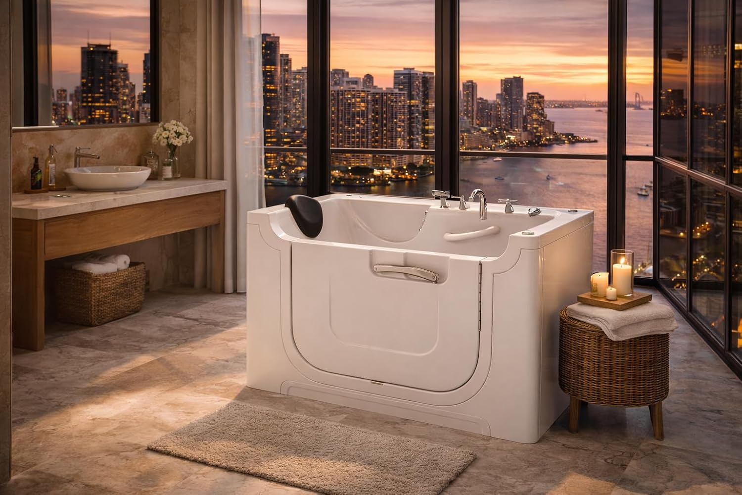 ANZZI Walk In Tub 30 x 60 In Wheelchair Accessible Walk-In Whirlpool and Air Bathtub Left Drain 36 Jets Powered Fast Drain Quick Fill Heater ADA Compliant Gelcoat White 110V | AMZ3060WCARWD