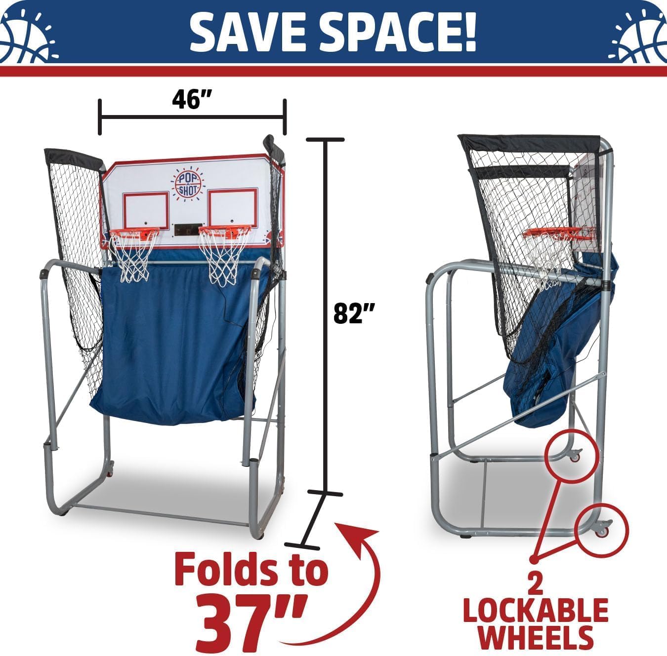 Pop-A-Shot - Home Dual Shot Arcade Basketball Game with NBA Graphics l Sensor Scoring l 16 Game Modes l 7 Balls l Foldable Storage l for All NBA Fans