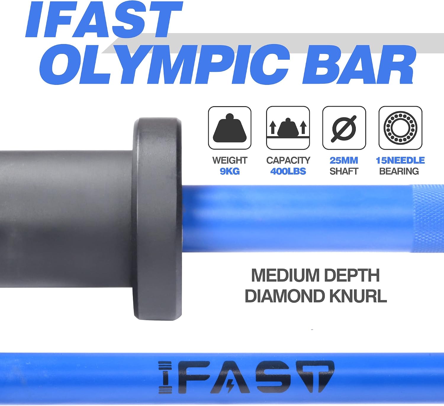 IFAST Olympic Barbell Bar 4FT Solid Chrome Barbell with Bearing, 7.2FT Home Gym 2' Weightlifting Bar, 400lbs/1200lbs Weight Capacity