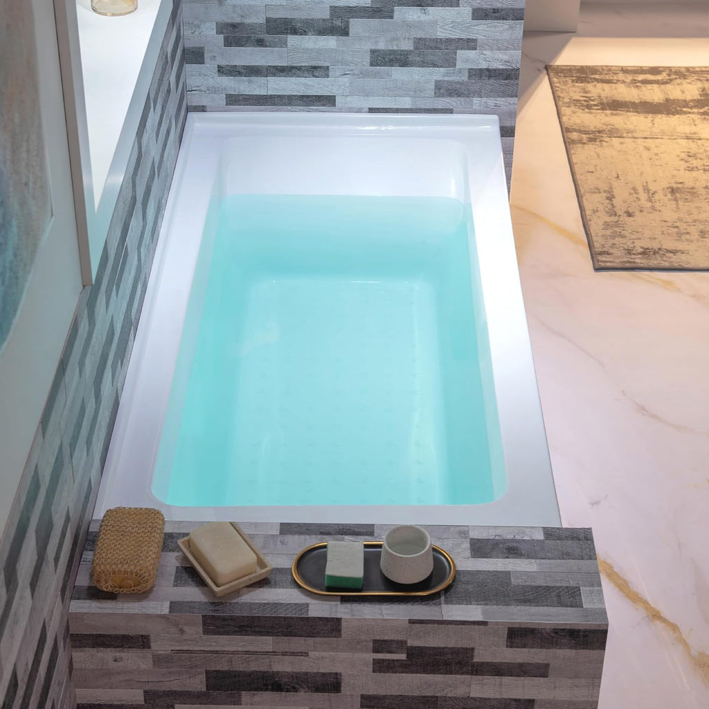 WOODBRIDGE 60' Acrylic Rectangular Alcove Soaking Bathtub in White with Left Drain, Brushed Nickel pop-up Drain Included, LB429-L