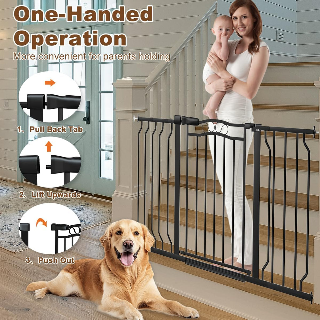 53.1-62.2' Extra Wide Baby Gate for Stairs No Drilling, 30' Tall Auto Close Press Mounted Baby Gate for Doorways, Adjustable Width Walk Through Dog Gates for Doorways, Black