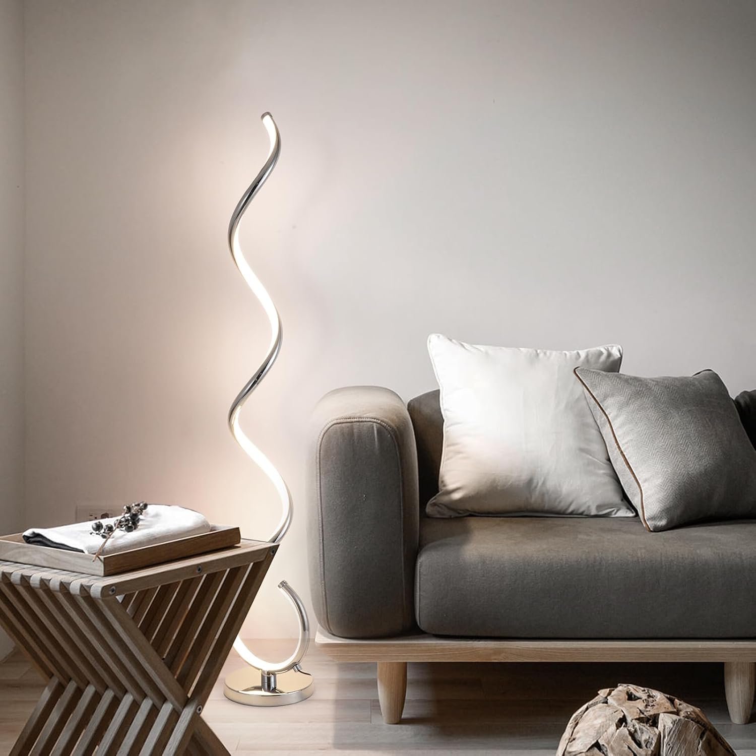 EIDISUNY Modern Floor Lamp for Living Room, 3 Color Temperature LED Spiral Floor Lamps with Remote&Foot Switch, 48W Dimmable LED Standing Lamp for Bedroom, Office