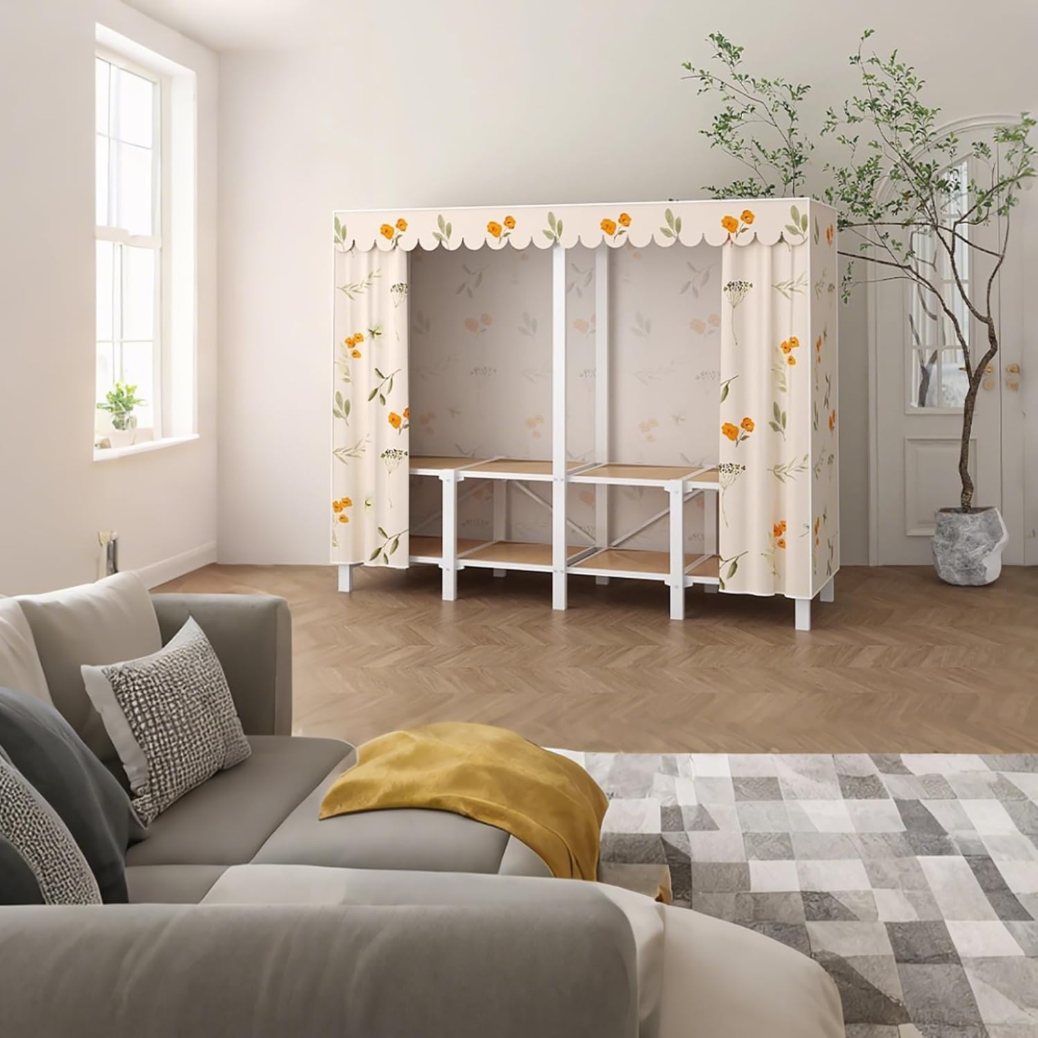 Foldable Portable Closet with Cover, Heavy Duty Armoire Wardrobe, 67.7 in Covered Clothes Rack, Storage Garment Racks for Hanging Clothes(A,192cm/75.6in)