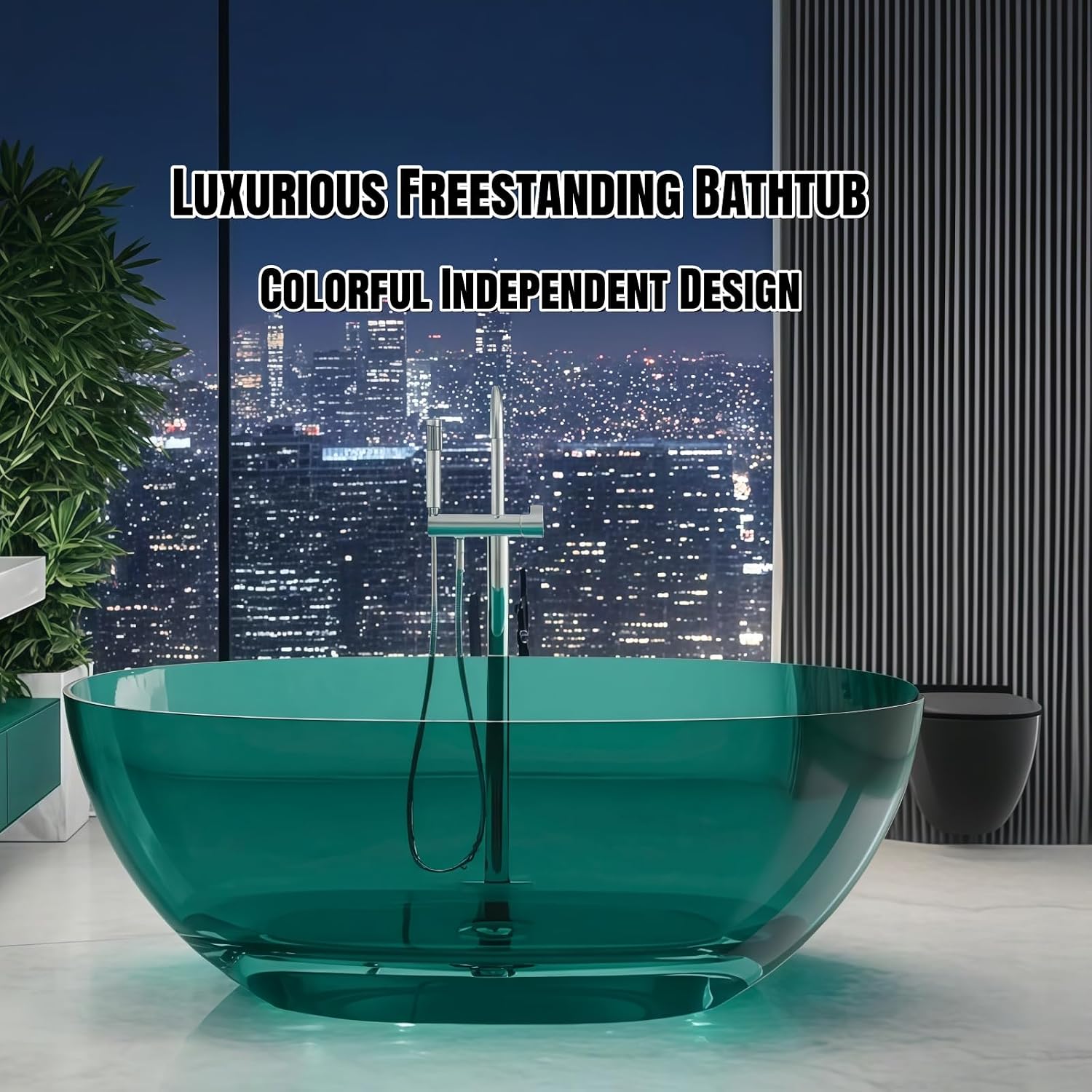 71' Edeyeu Freestanding Bathtub - Luxury Natural Resin Solid Surface Bathtub, Crystal Translucent Extra Deep Soaking Tub, High-End Stand Alone Free Standing Tub For Modern Bathroom Design Orange A