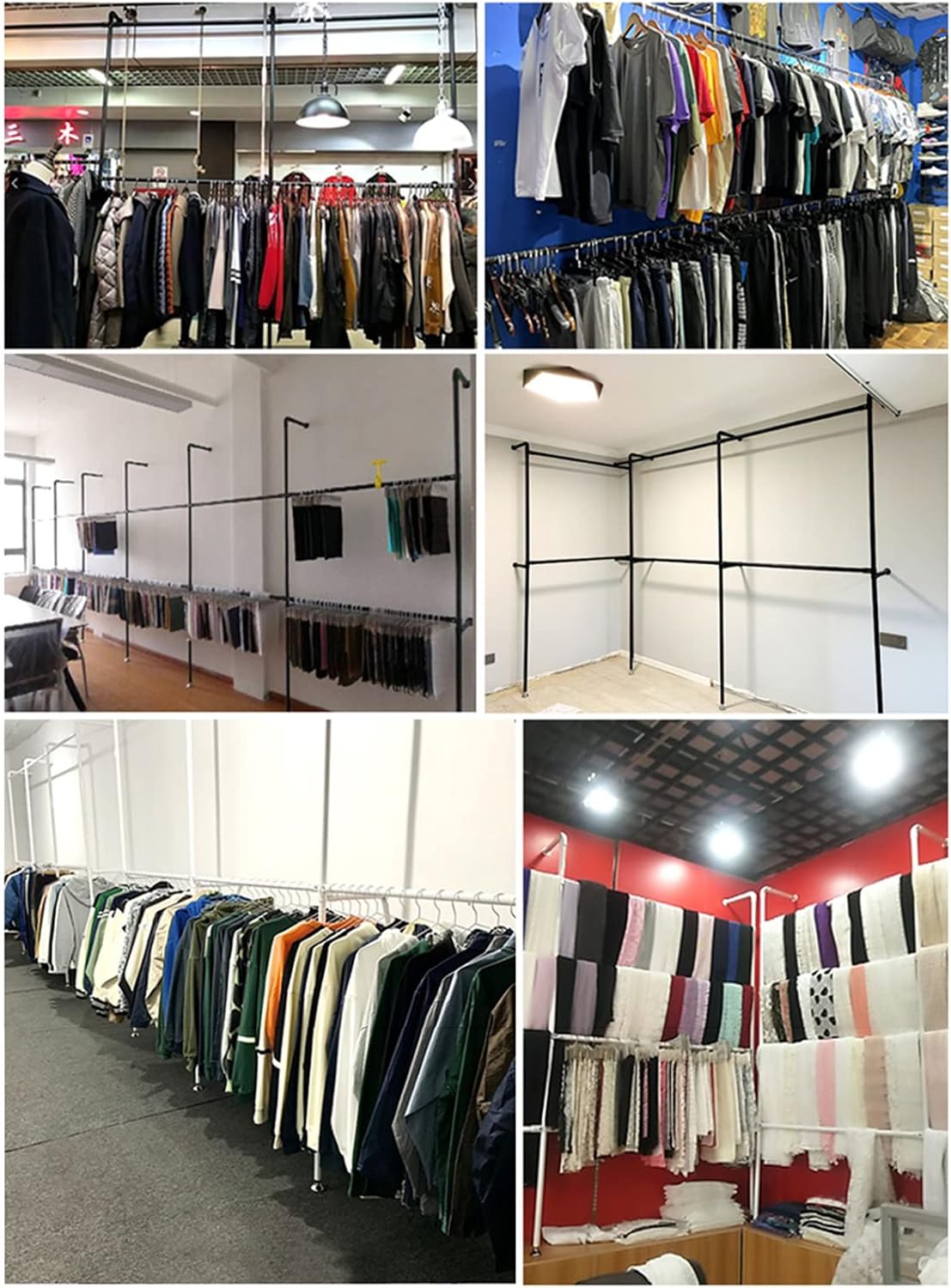 Industrial Pipe Clothing Racks Wall Mounted Clothes Racks Double Hanging Rods Heavy Duty Garment Rack for Boutiques Retail Display,Walk-in Closet System,MUL(D-Single Group