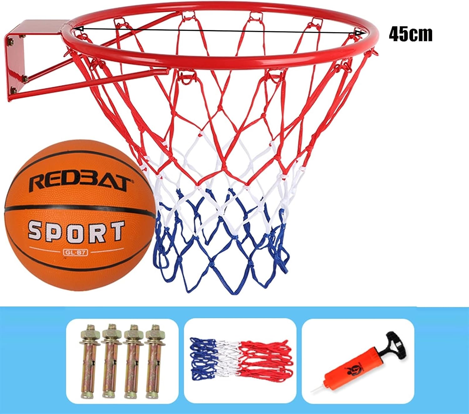 Basketball Rim Wall-Mounted Basketball Hoop for Children, Mini Steel Basketball Board for Children and Adolescents, Diameter 45cm