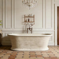 67' Edeyeu Freestanding Bathtub - Solid Surface Bathtub Soaking Tub With Natural Rock Texture Finish, Extra Deep Stand Alone Tub, Ergonomic Free Standing Spa Design, Beige