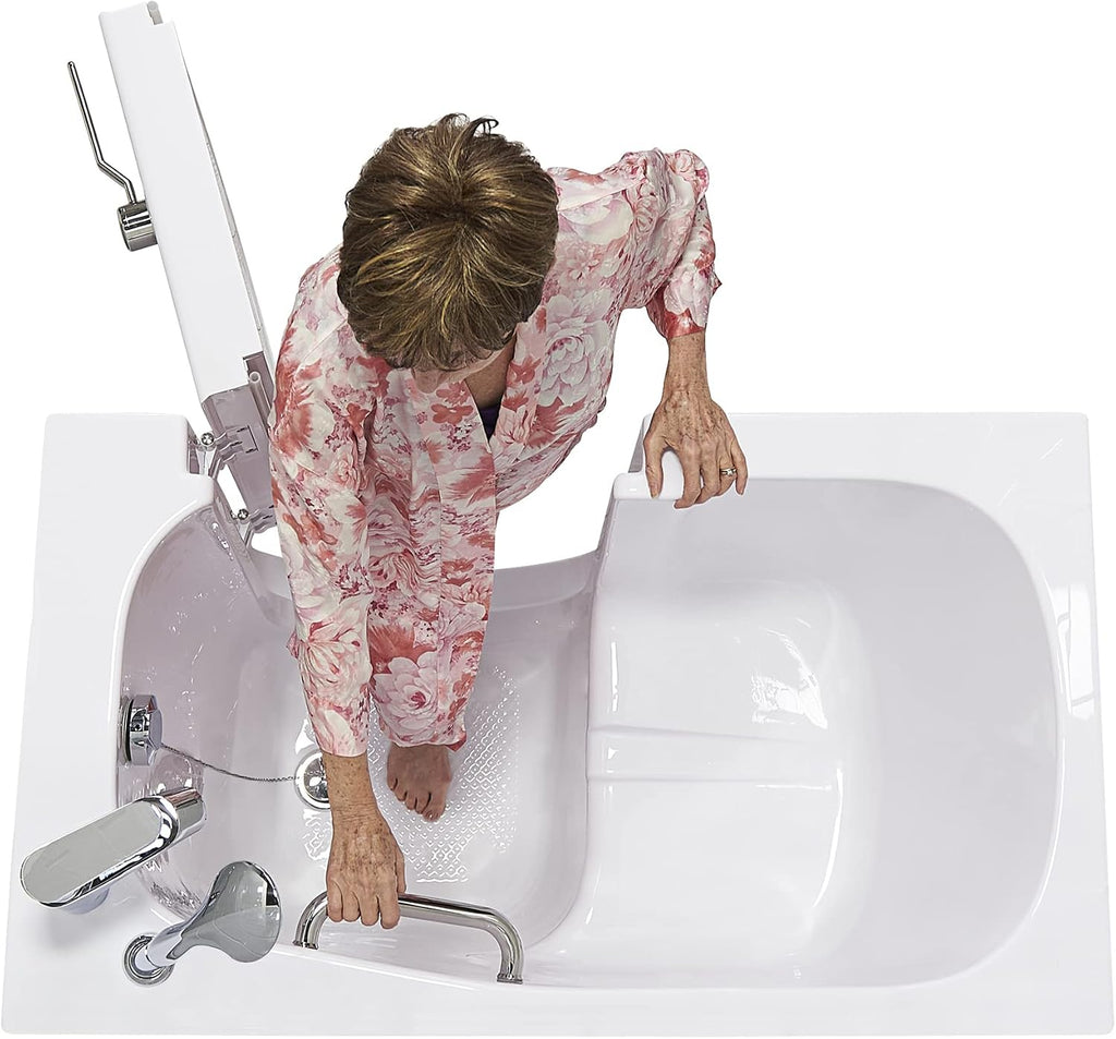 Ella Mobile 26'x45 Acrylic Soaking Walk-In-Bathtub, Right Outward Swing Door, Heated Seat, 2 Piece Fast Fill Faucet, 2' Drain