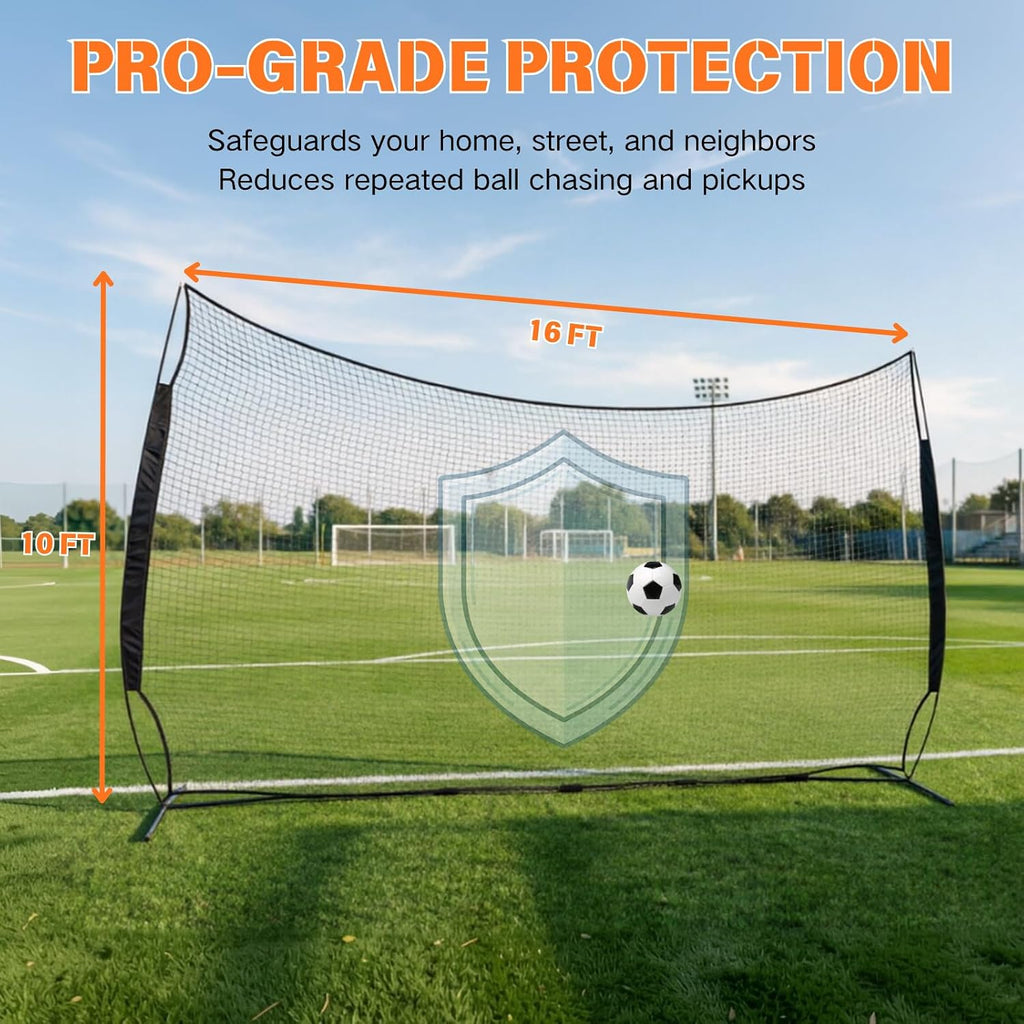 16x10FT Sports Barrier Net, Barricade Backstop Net with Upgrade Steel Frame, Protective Net for Baseball, Lacrosse, Soccer, Basketball & More