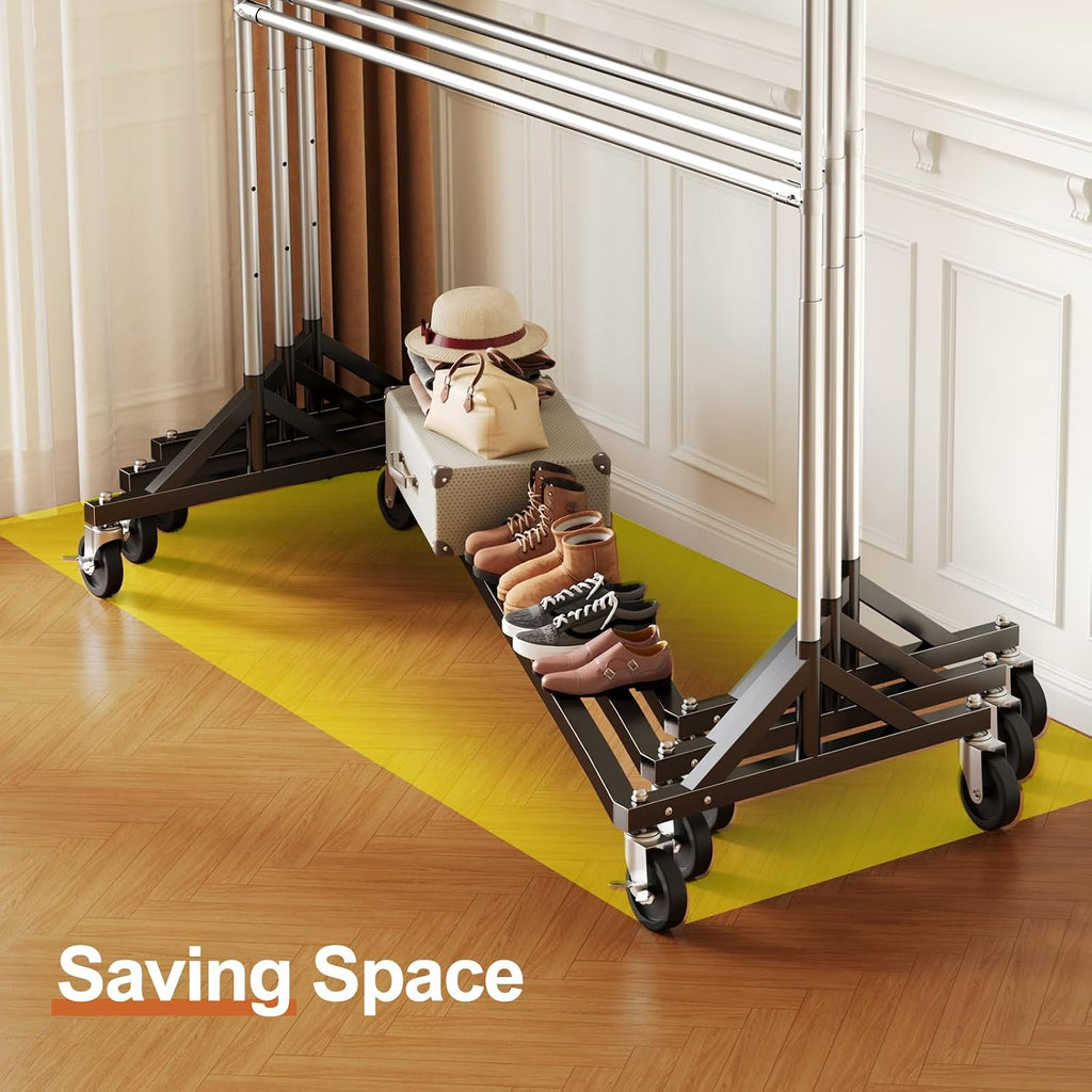HOKEEPER Clothes Rack, Z Rack Heavy Duty Clothing Rack Commercial Garment Rack for Hanging Clothes with Wheels Hold 610 LBS Rolling Portable Z Rack for Bedroom, Laundry 23' D x 63' W x 86' H