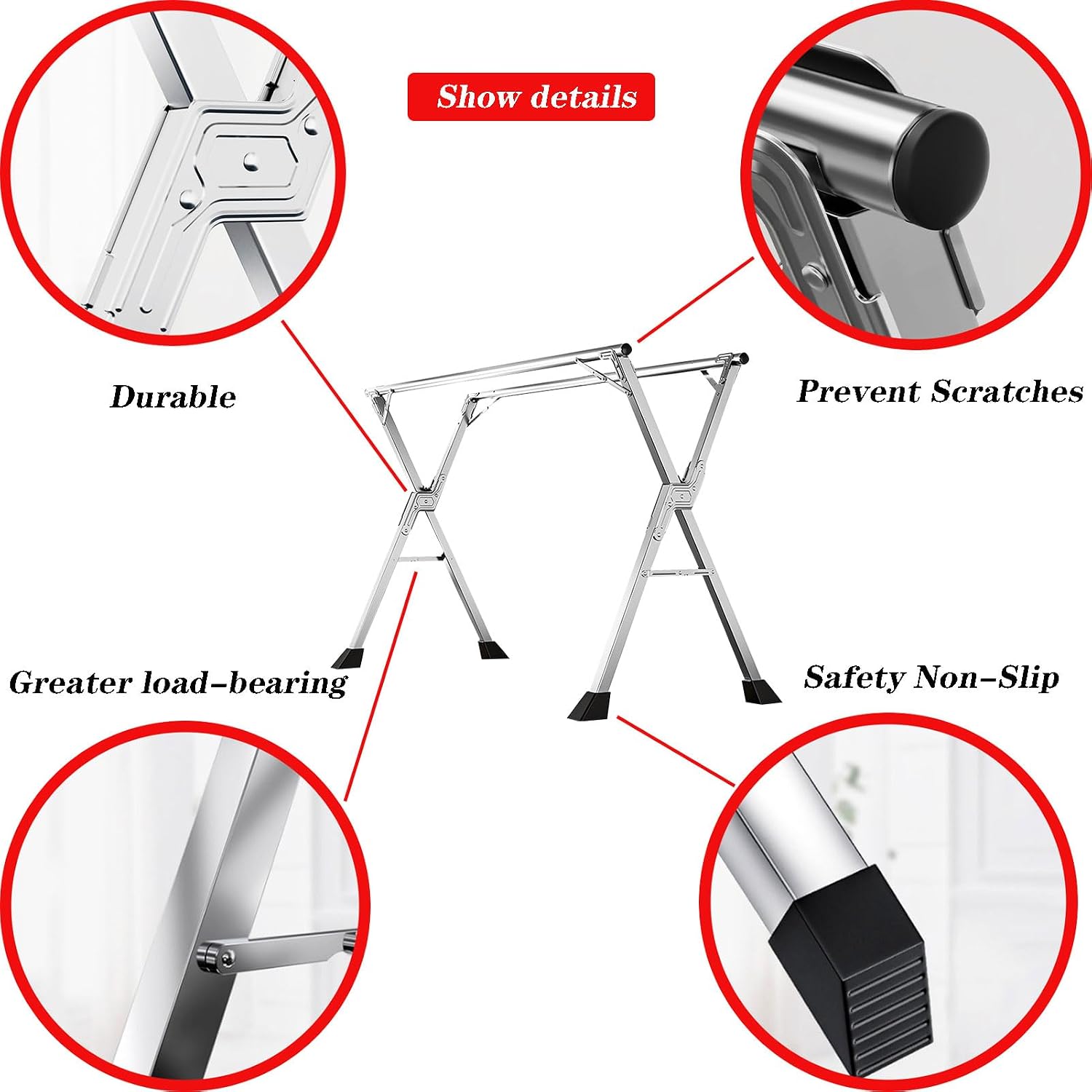 Clothes Drying Rack Folding Indoor, Garment Racks for Hanging Clothes Heavy Duty, Laundry Standing Shelf, Stainless Steel Laundry Stand, Saves Space (200cm/79 in)