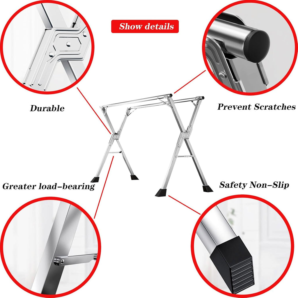 Clothes Drying Rack Folding Indoor, Garment Racks for Hanging Clothes Heavy Duty, Laundry Standing Shelf, Stainless Steel Laundry Stand, Saves Space (150cm/60 in)