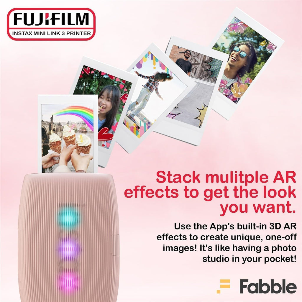 Fujifilm INSTAX Mini Link 3 Smartphone Printer with INSTAX Mini Instant Film and Sunshine Microfiber Cleaning Cloth... (2 Twin Pack (40 Sheets), Rose Pink)