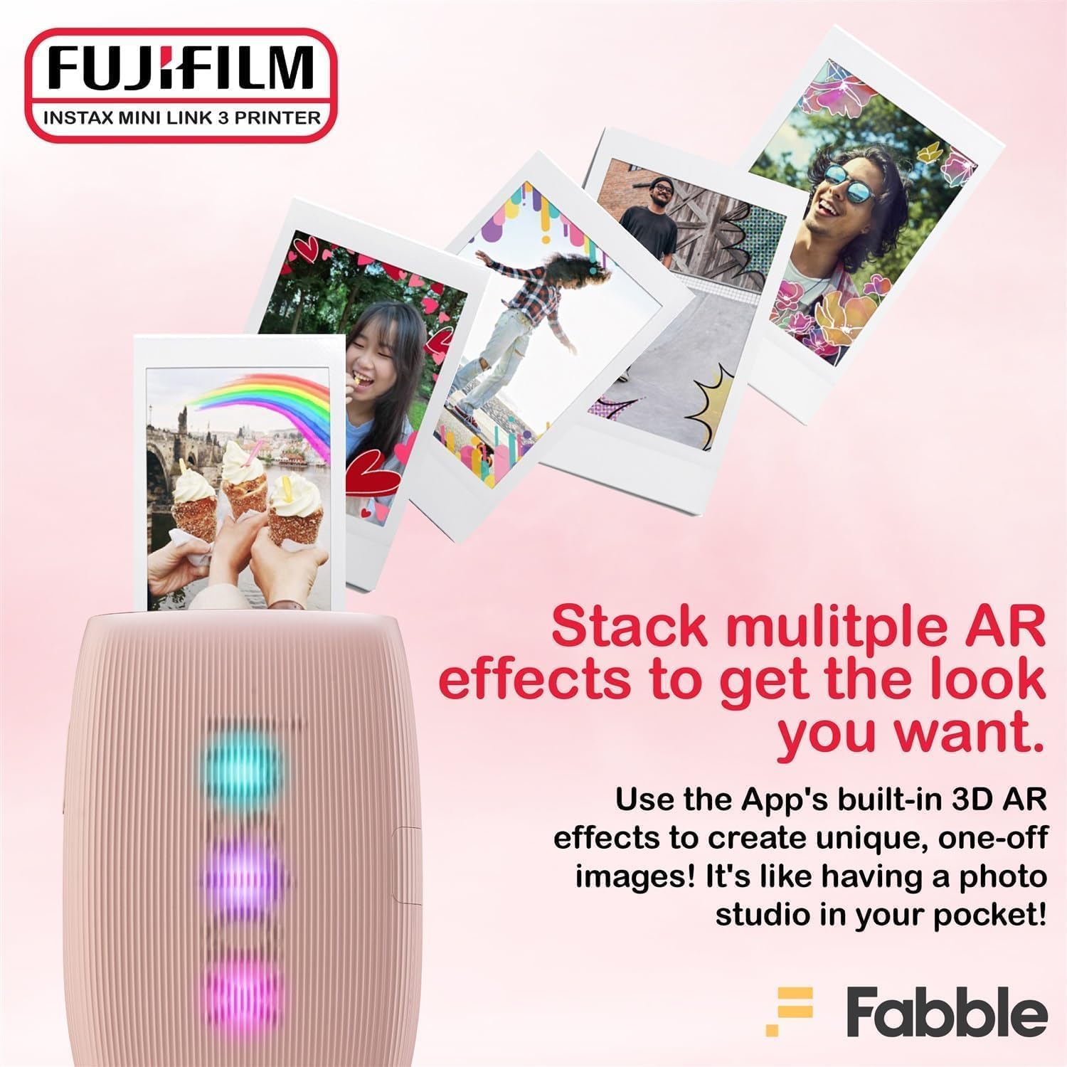 Fujifilm INSTAX Mini Link 3 Smartphone Printer with INSTAX Mini Instant Film and Sunshine Microfiber Cleaning Cloth... (6 Twin Pack (120 Sheets), Rose Pink)