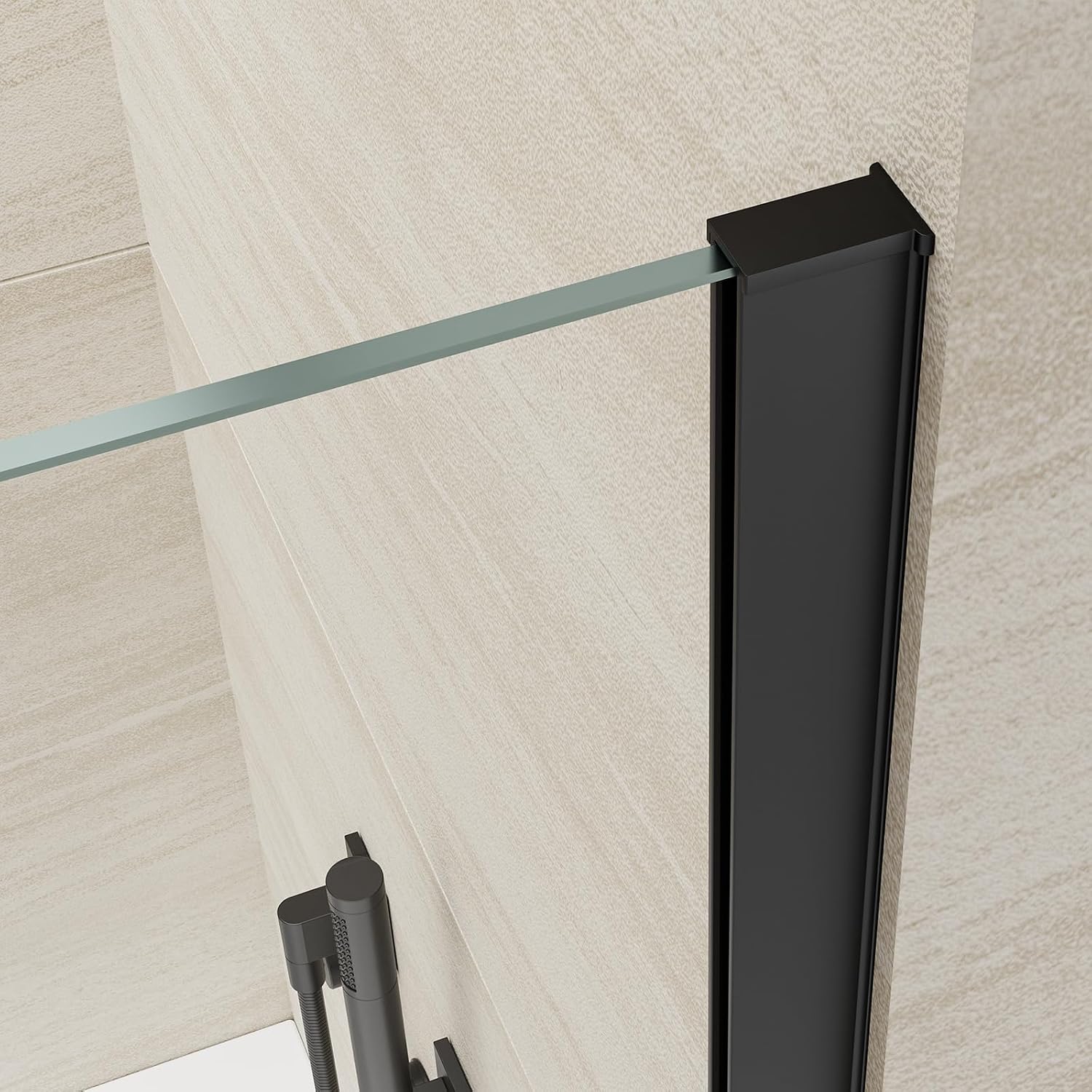 Shower Screen 35' x 60' Half Frameless Shower Bathtub Wall Panel, Tempered Glass 3/8 inch, Easy to clean Coating, Fixed Glass Shower Door with Hardware (Matte Black)