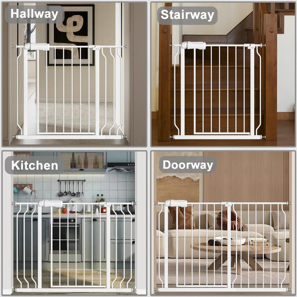 Baby Gate for Doorways Stairs Hallway 76.3-81.1 Inch Wide, Walk Through Child Gates with Pressure Mounted Extention Kit, Indoor Safety Child Gates for Kids or Pets