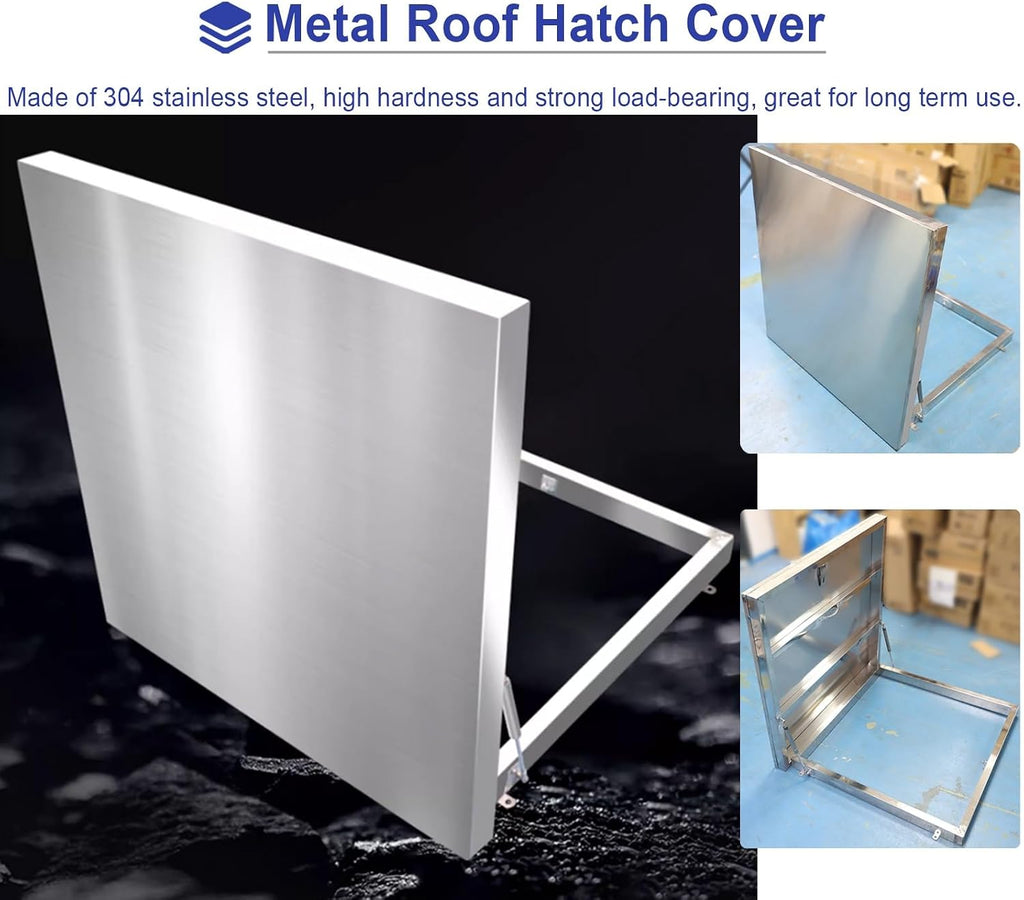 Roof Hatch Screw Mounted Access Hatch Cover for Roof/Manhole/Cellar, Silver Rooftop Maintenance Rainproof Lid Board, Loft Vent Escape Outlet Cap(20x20in (50x50cm))