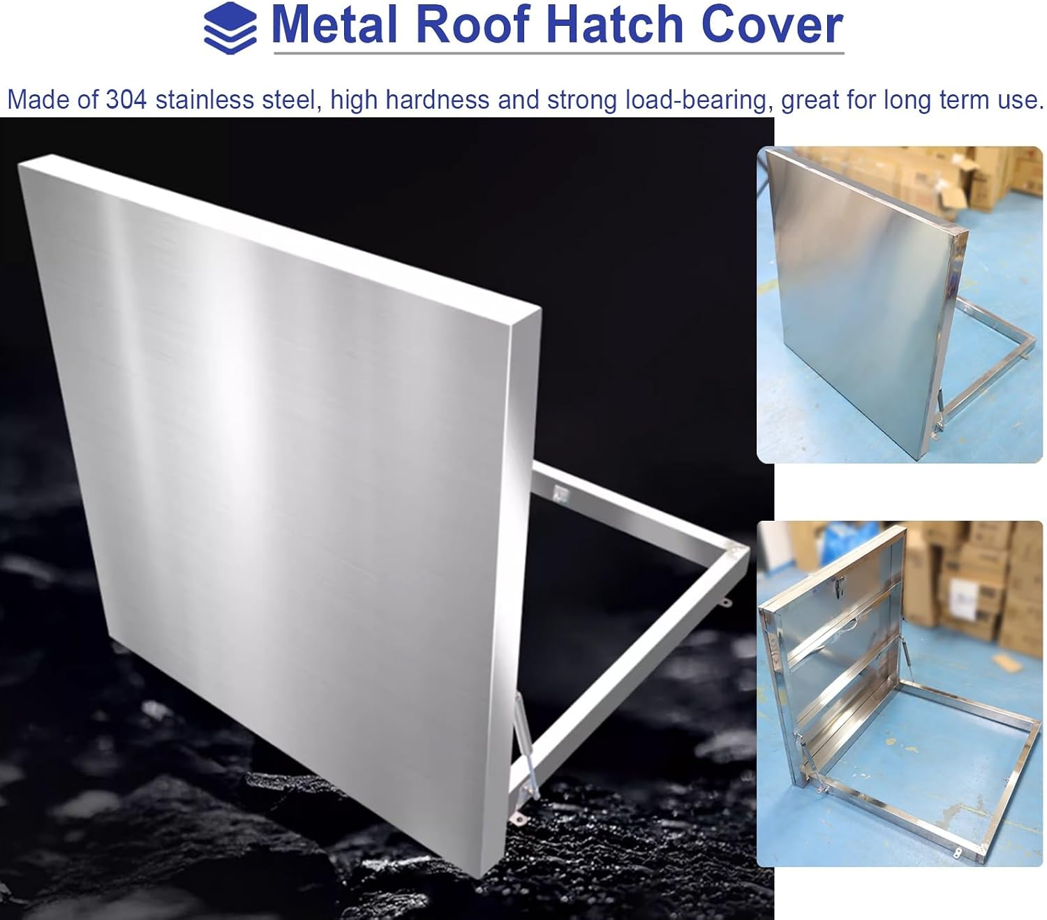 Roof Hatch Screw Mounted Access Hatch Cover for Roof/Manhole/Cellar, Silver Rooftop Maintenance Rainproof Lid Board, Loft Vent Escape Outlet Cap(20x20in (50x50cm))