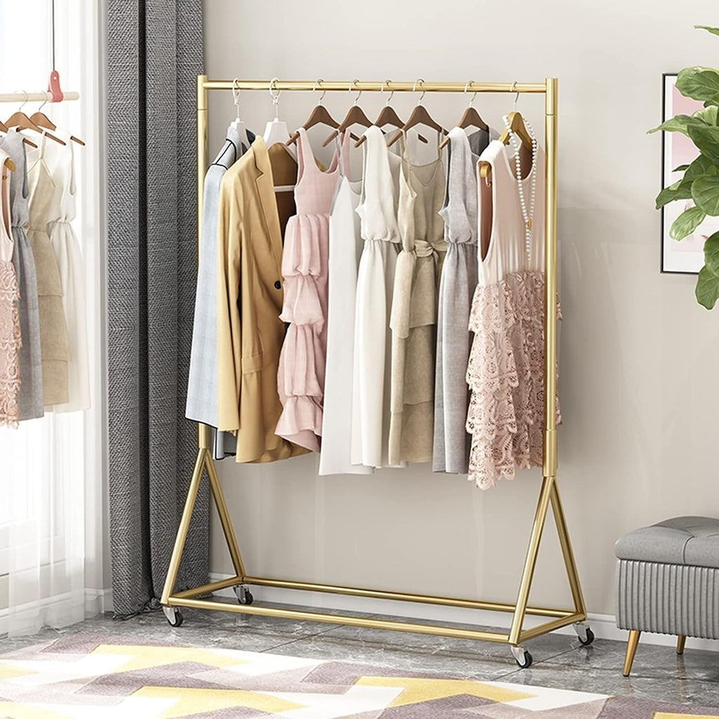 Clothing Rack,Heavy-Duty Gold Clothing Rack with Shelves Wheels, Large Capacity Garment Rack for Hanging Clothes, 120X40X155Cm, Stylish Metal Storage Solution for Home Ret,Gold 100X40X155Cm