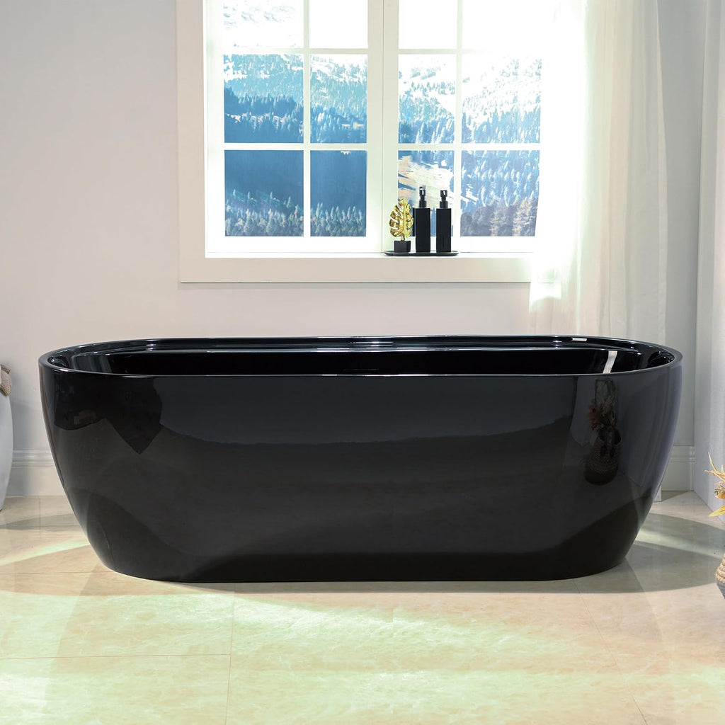 WOODBRIDGE 72' L x 35-3/8' W Freestanding Contemporary Acrylic Soaking Bathtub in Glossy Black Inside and Outside with Matte Black Drain & Overflow,B8859-MB