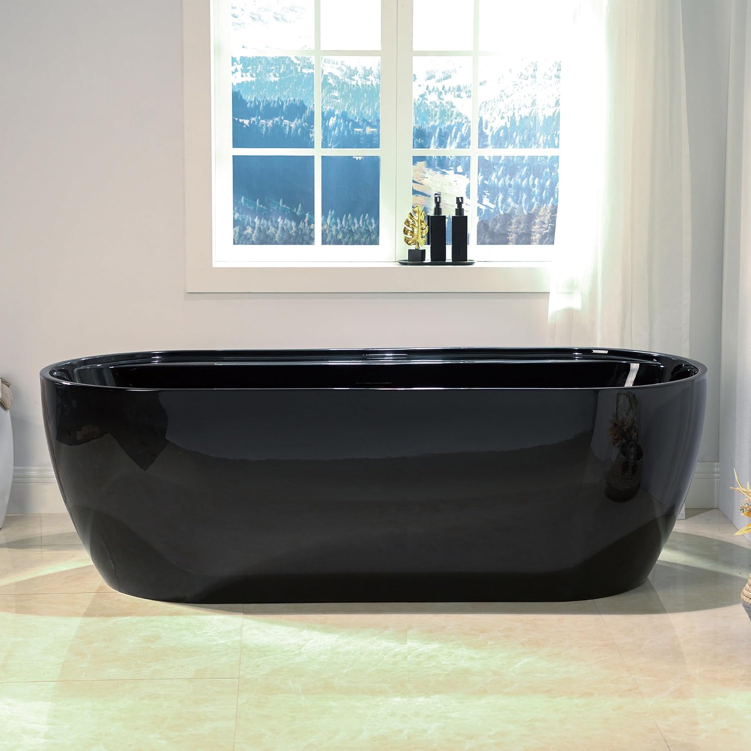 WOODBRIDGE 72' L x 35-3/8' W Freestanding Contemporary Acrylic Soaking Bathtub in Glossy Black Inside and Outside with Matte Black Drain & Overflow,B8859-MB