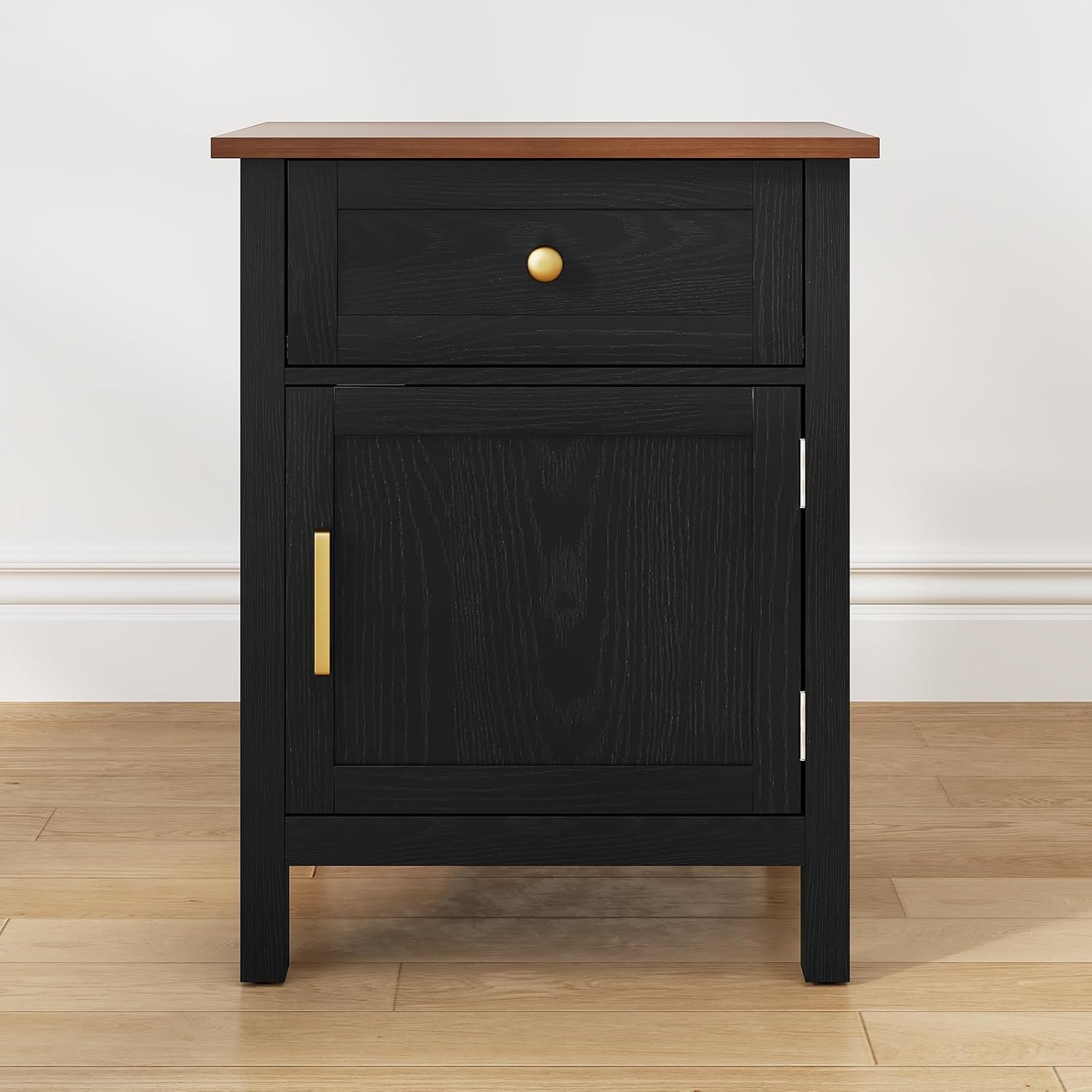 ARTPOWER Nightstand Set of 2, Wood Bedside Table with Drawers, Farmhouse Modern End Table with Cabinet Storage, Night Stands for Bedroom, Black