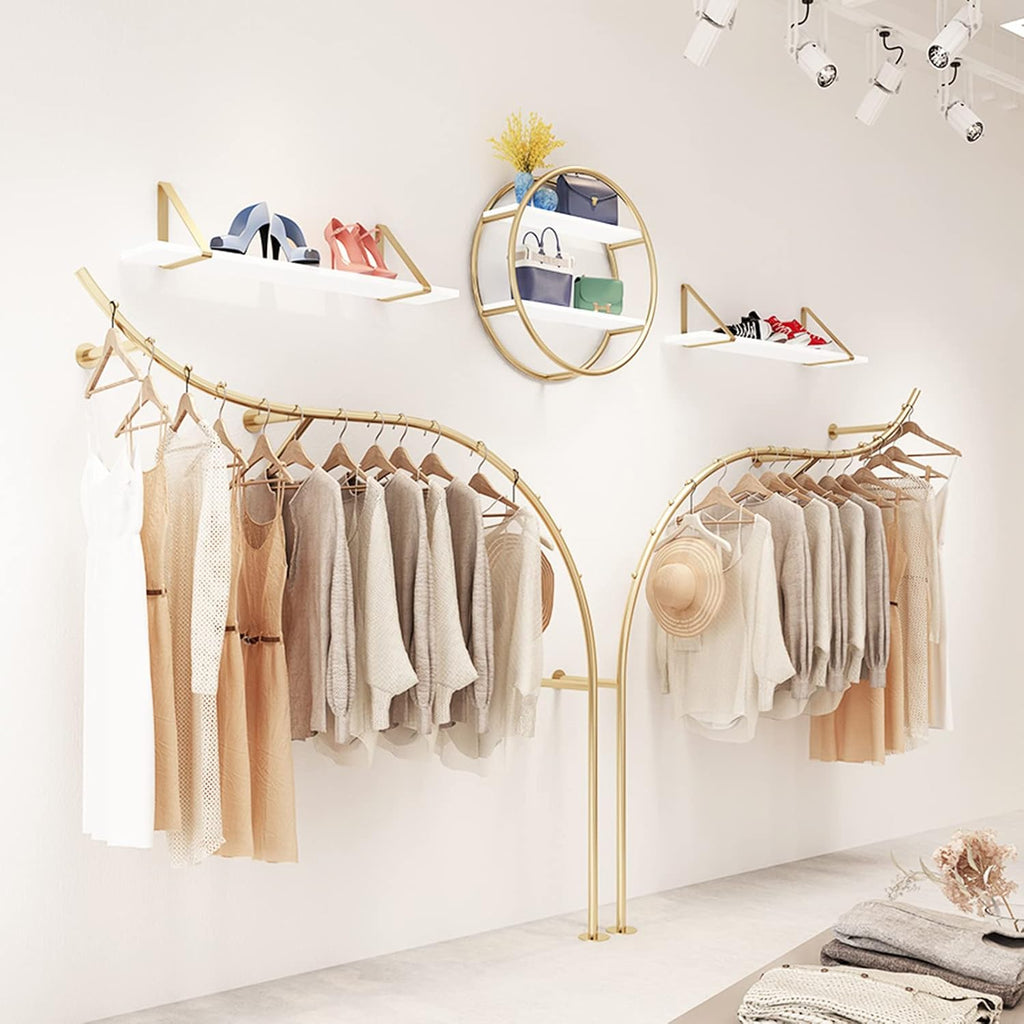 Creative Display Clothing ?Rack ?in Boutique Clothing Stores,Modern Industrial Pipe Wall-Mounted Garment Rack Shelves,Closet Rod Retail Display Rack Storage(2pcs (Left + Right)-L 170cm