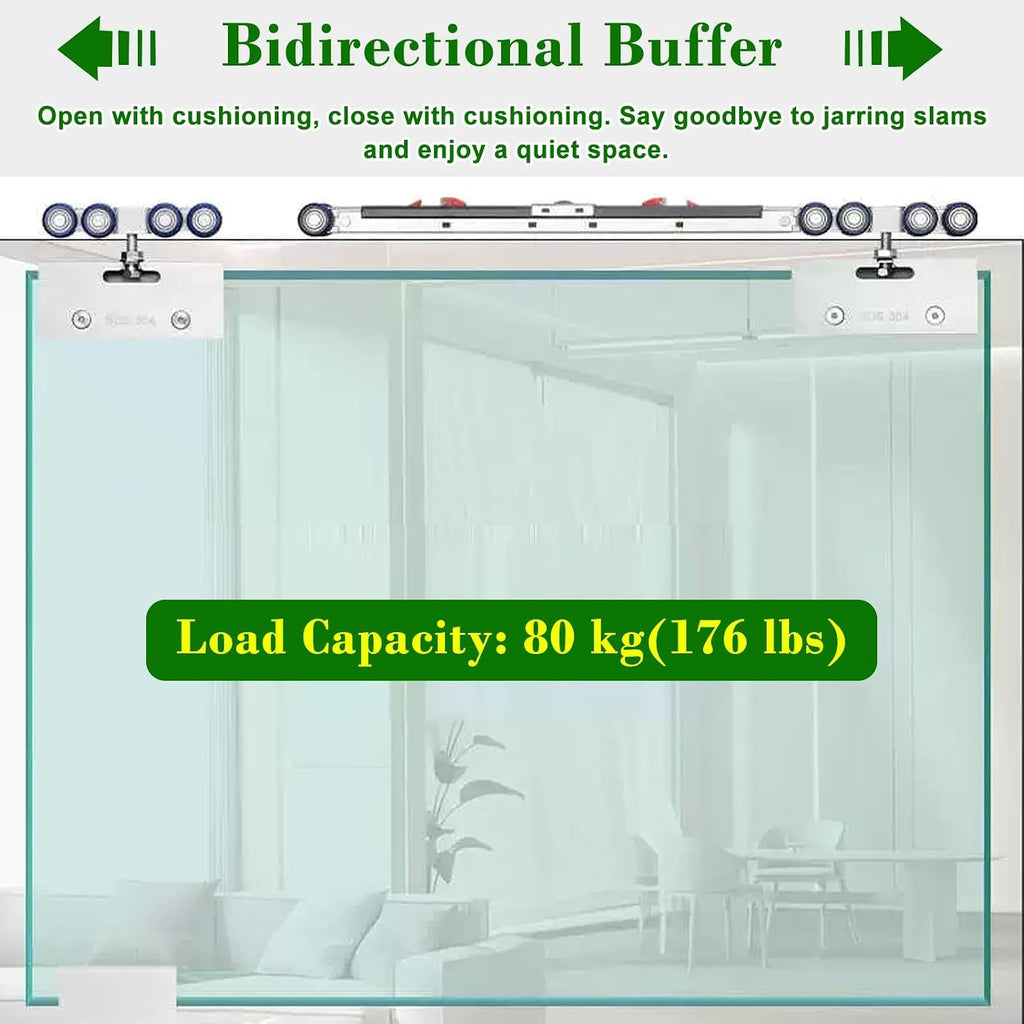 Frameless Sliding Glass Track Barn Shower Door Hardware Kit, Soft Close Sliding Glass Shower Door Top Track, Fit Glass Thickness 3/8' - 1/2'(Silver,206cm(81in))