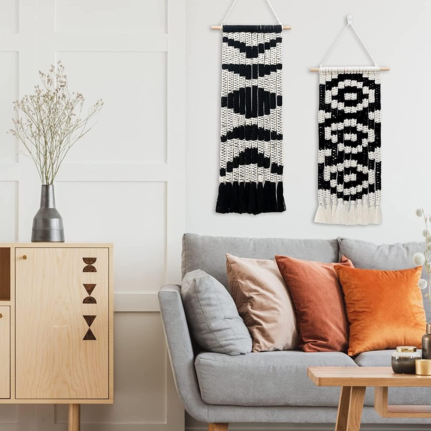 Tapestries Knitted Tapestry Wall Hanging Wall Tapestry,Macrame Tapestry Boho Decoration Black Geometric Art Handmade Woven Tapestry,Gallery Background Wall Pediment