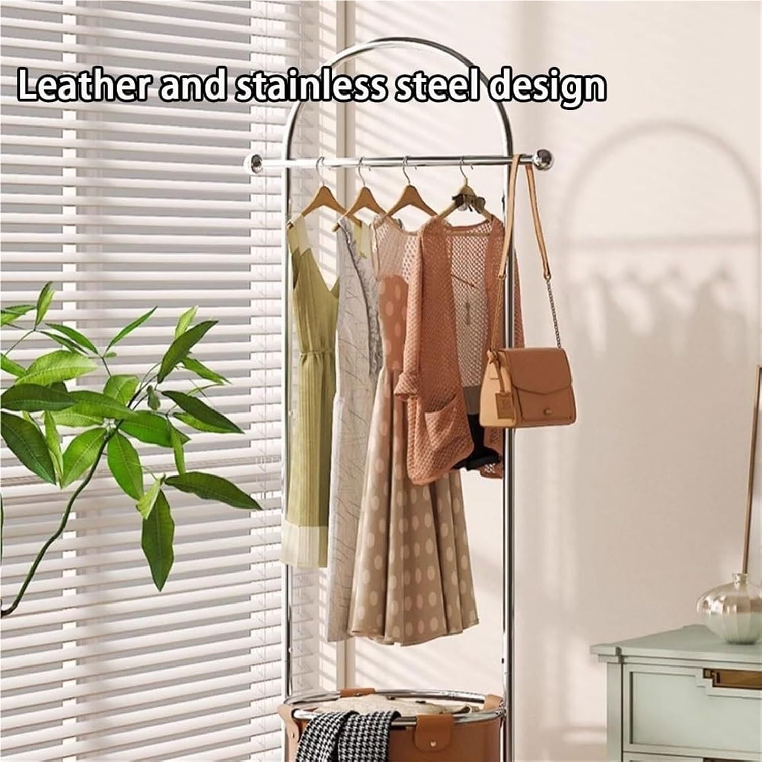 Rolling Garment Rack with Round Storage Basket Freestanding Mobile Clothes Racks Coat Organizer Hanging Racks for Home Heavy Duty(Black)