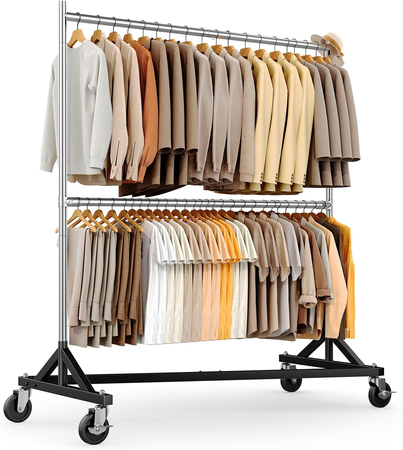 HOKEEPER Clothes Rack, Z Rack Heavy Duty Clothing Rack Commercial Garment Rack for Hanging Clothes with Wheels Hold 610 LBS Rolling Portable Z Rack for Bedroom, Laundry 23' D x 63' W x 86' H