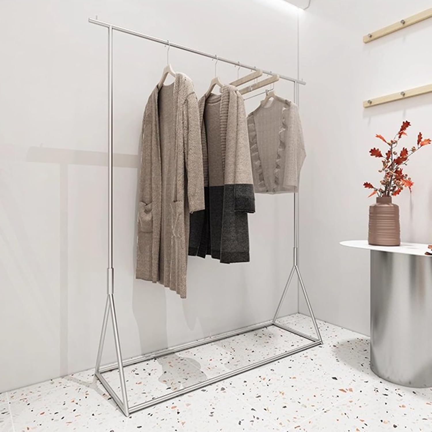 Garment Rack Heavy Duty Clothing Rack For Hanging Clothes, Load 300 LBS, Modern Commercial Clothes Rail For Boutique Retail, Stainless Steel Single Rod Coat Rack For Bedroom, Silve(Size:100X40X160CM)