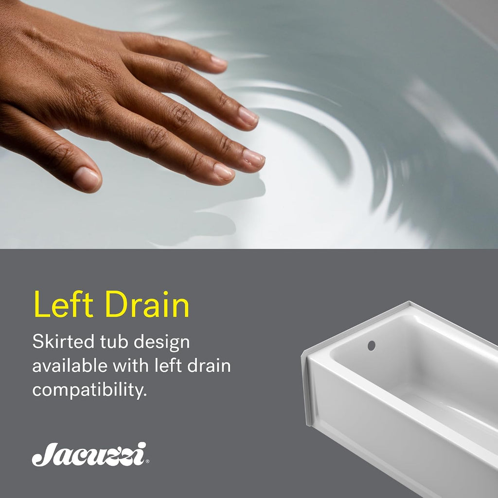 Jacuzzi SIGNATURE Acrylic Skirted Bathtub, Jet Massage Tub, Slip Resistant, Left Drain Placement, 60' (L) x 36' (W), Rectangle Flat Front, White